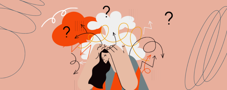 illustration of a woman who is challenged and confused by her emotions