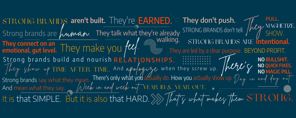 a colorful visual of a manifesto about branding called Strong Brands